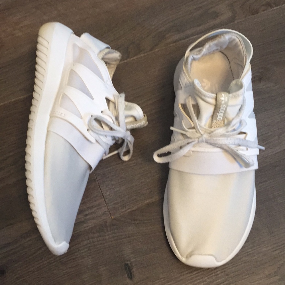 Adidas all white tubular running shoes sneakers 8
